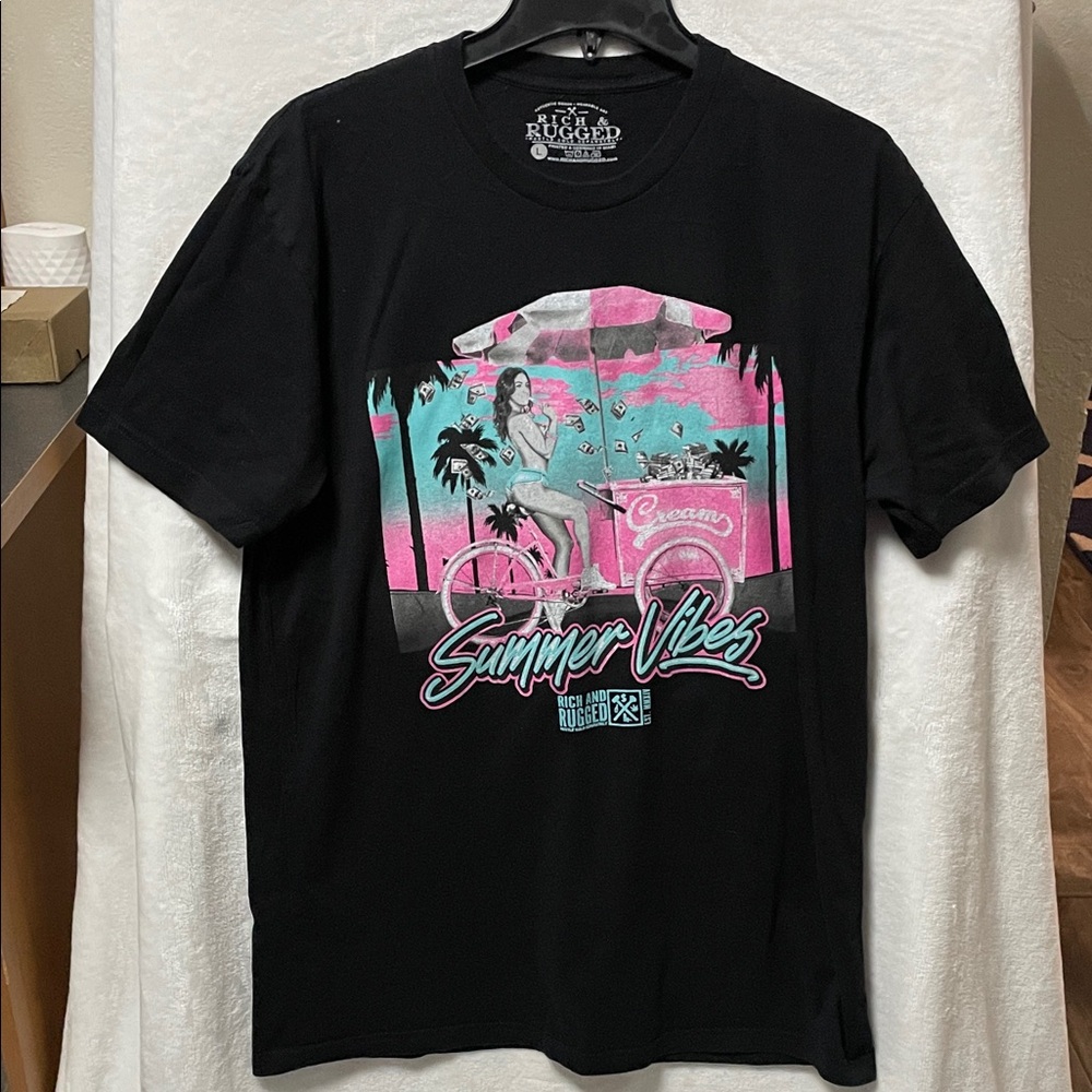 Rich & Rugged Black Graphic T-Shirt - Summer Vibes